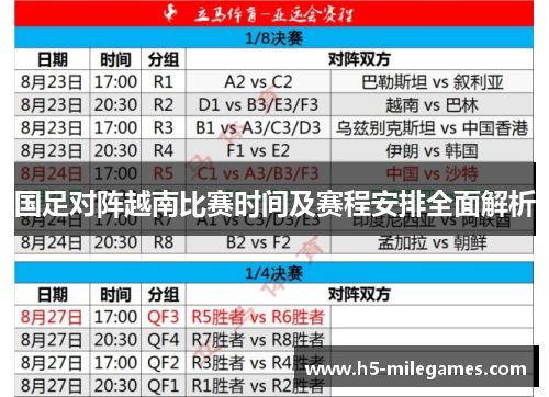 国足对阵越南比赛时间及赛程安排全面解析